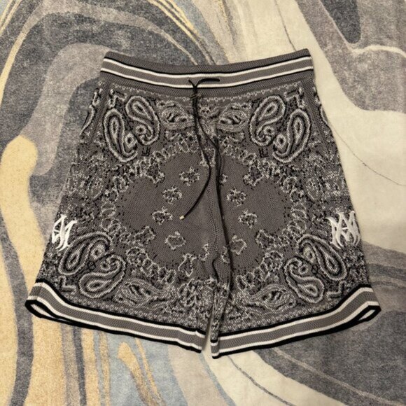 Amiri Gray Bandana Knit Cotton Shorts Mens Medium - Picture 1 of 3